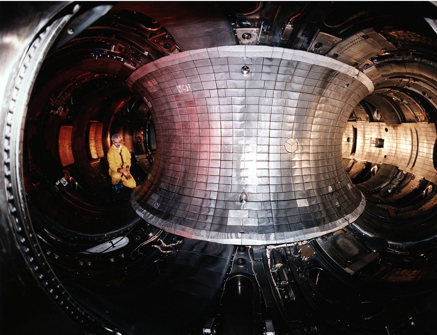 A fusion reactor during a plasma test