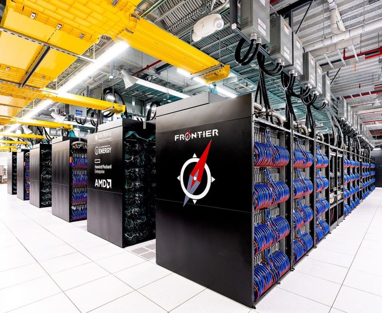 Supercomputer cabinets in a large data hall